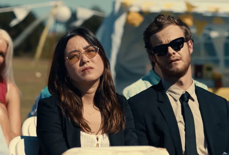 Maya Erskine and Jack Quaid in Plus One.